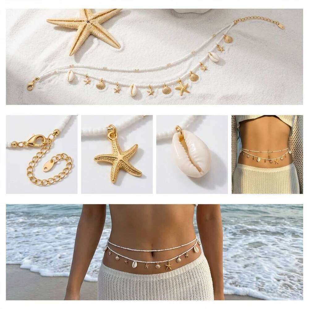 Bohemian Gold Color Starfish Waist Chain for Women Summer Beach Body Jewelry Conch Shell Belly Chains Belt Bikini Accessories H260228