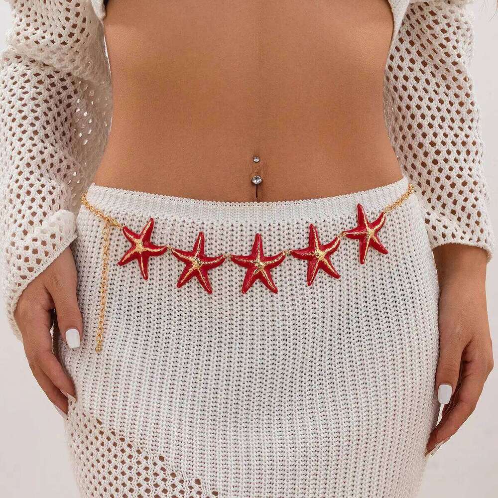 KunJoe Sexy Creative Beach Starfish Waist for Women Bohemian Star Belly Chain Summer Body Jewelry Bikini Dress Belt New H260228