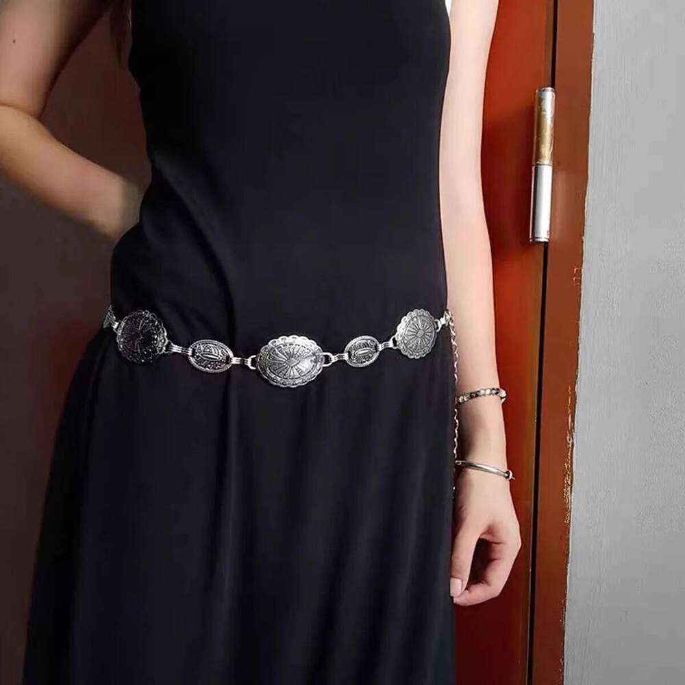 Retro Style Women's Metal Waist Chain Accessories Fashion Y2K Skirt Dress Waistband Girls Punk Circle Carved Belts Decorative H260228