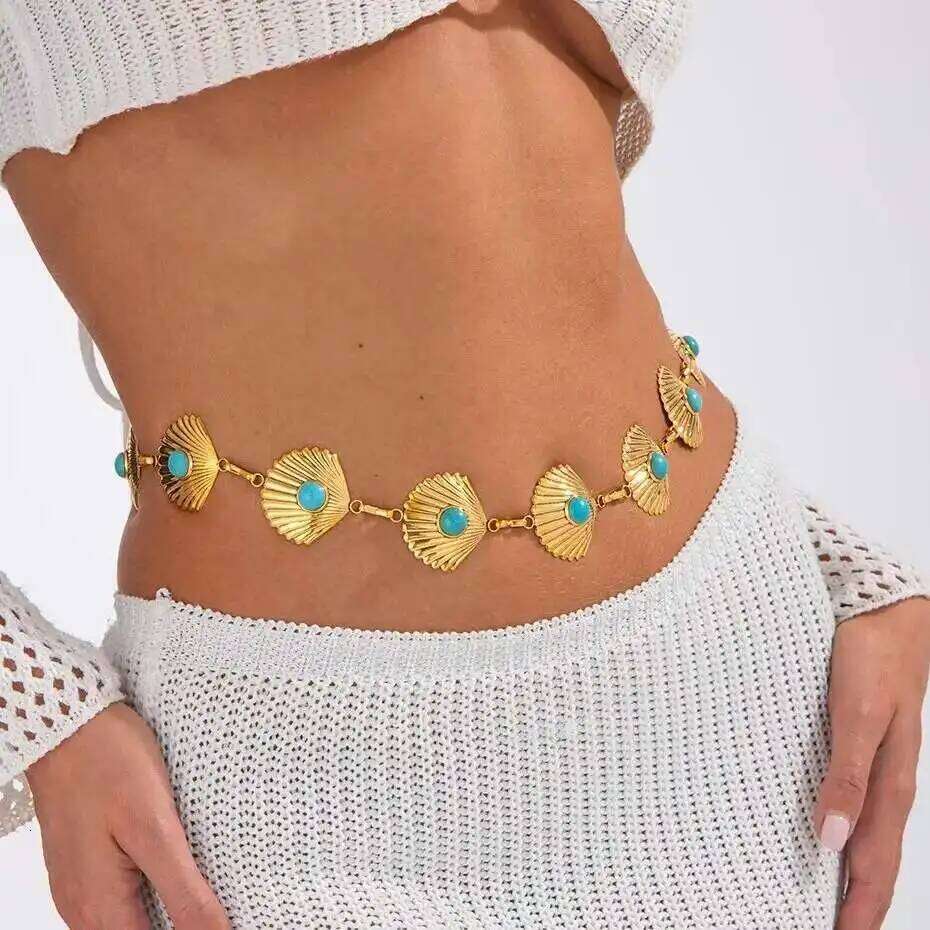 IngeSight.Z Vintage 3 Styles Imitation Sapphire Metal Chain Women Summer Boho Ethnic Sexy Waist Chains Jewelry Accessories H260228