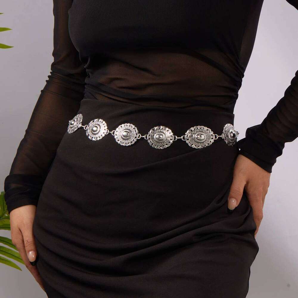 Fashion Vintage Oval Geometric Metal Waist for Women Bohemian Versatile Dress Belt Belly Chain Body Jewelry Accessories H260228