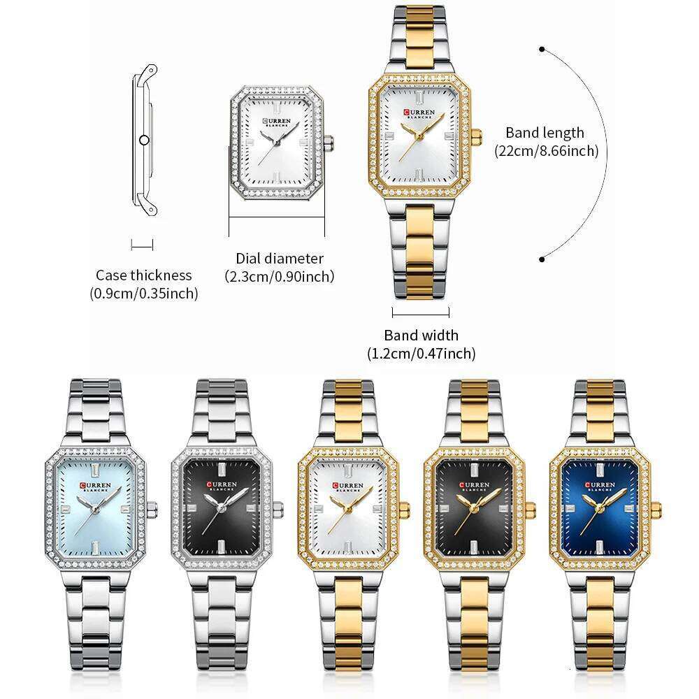 CURREN Luxurious Elegant Women's es Classic Rectangular Dial with Rhinestones Luminous Hands Waterproof H260228