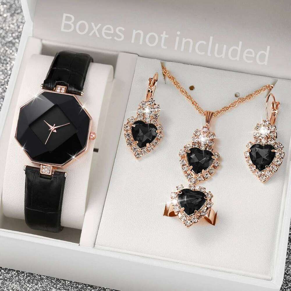 5/6PCS Fashion es Simple Leather Band Quartz for Women Clock Jewelry Set Reloj MujerWithout Box H260228