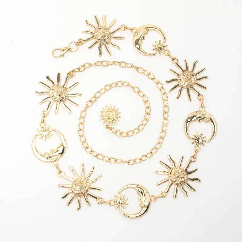 European American Metal Sunflower Punk Hip Hop Hot Girl Belt Retro Fashion Cross Border Moon Waist Chain Jewelry H260228
