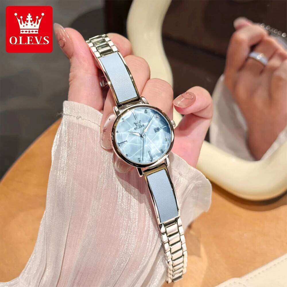 OLEVS Diamond Shaped Mirror for Ladies Fashion Women's es Quartz Waterproof Leather Luminous Wrist H260228