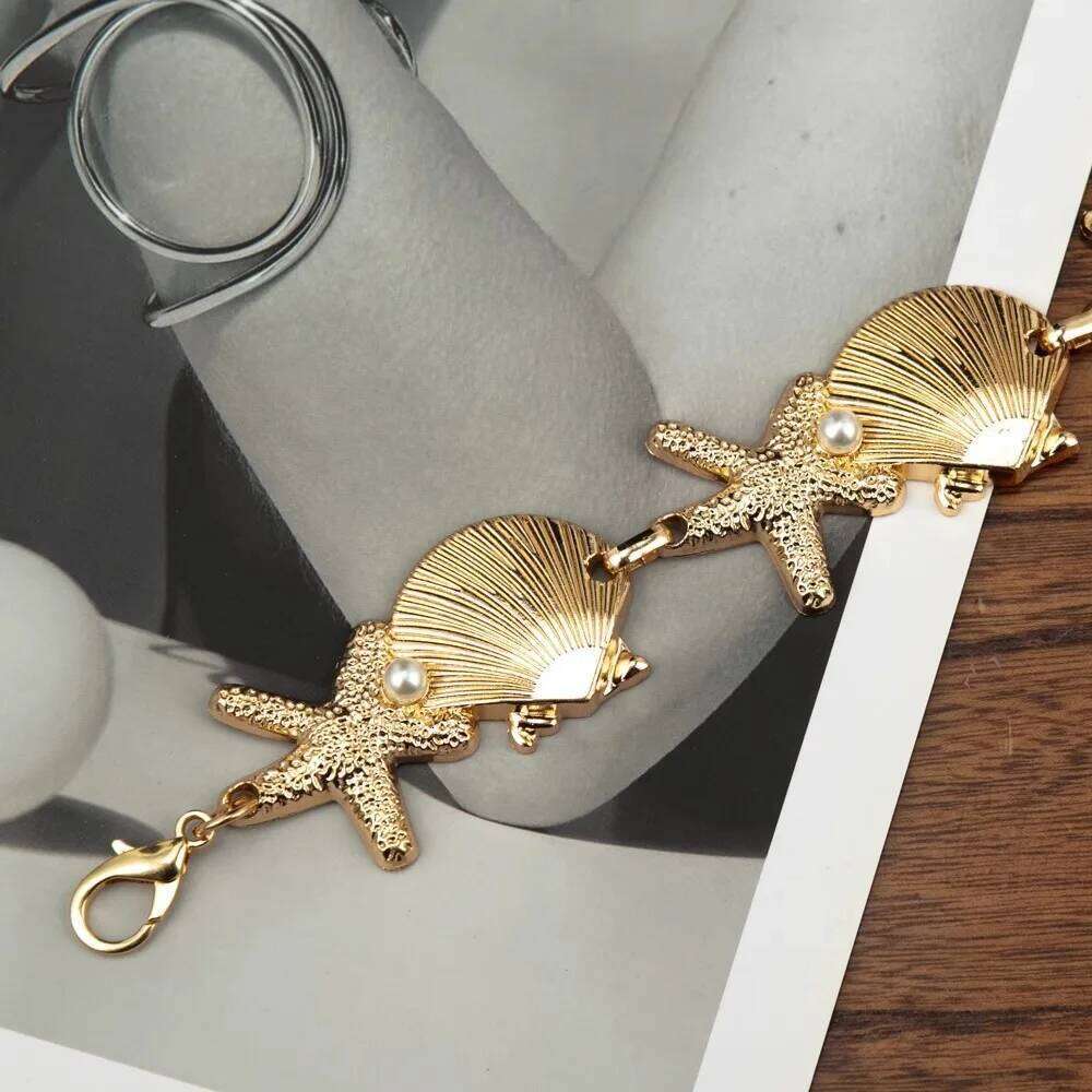 Sea Series Starfish Chain Ornaments Alloy Pearl Bohemian Shell Waist Belt Jewelry Adjustable H260228