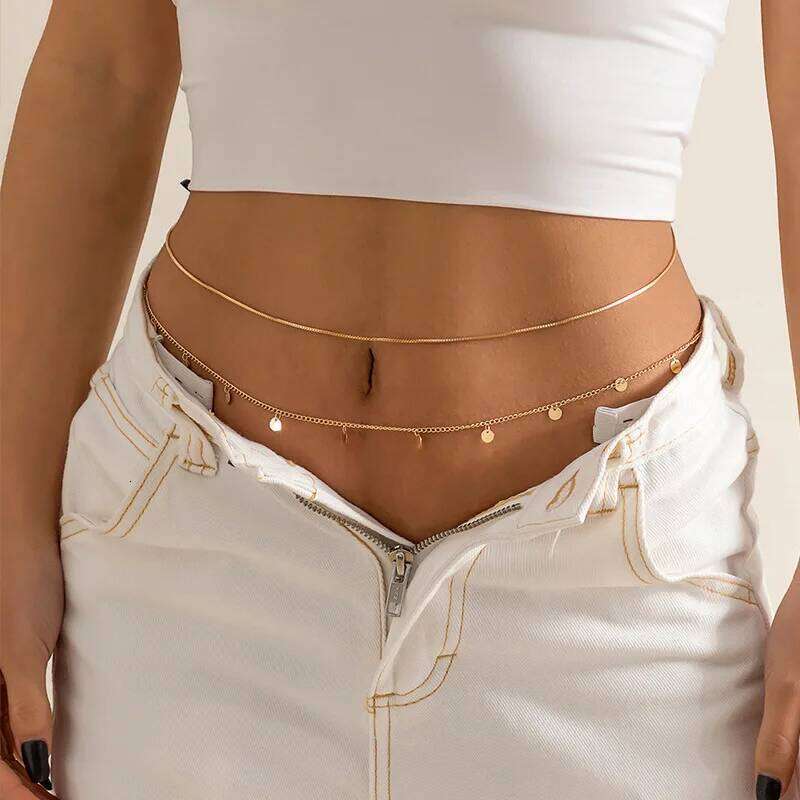 Sexy Double Thin Women's Waist Charming Butterfly Stainless Steel Belly Chain Summer Beach Bikini Body Jewelry H260228