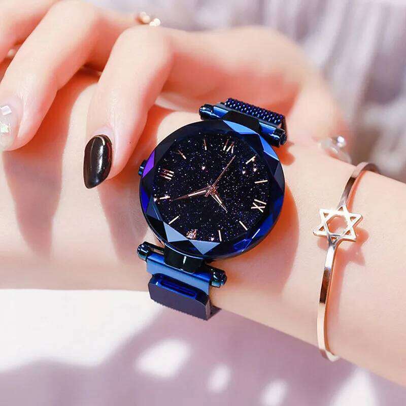 Fashion Starry Sky Womens es Magnet Buckle Mesh Belt Diamond Quartz Women Dress Clock Reloj Mujer H260228