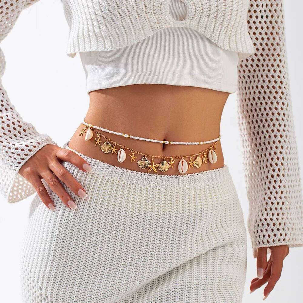 KMVEXO Starfish Shell Waist Belly for Women Summer Beach Sexy Beaded Body Chain Vacation Jewelry Accessories Gift H260228