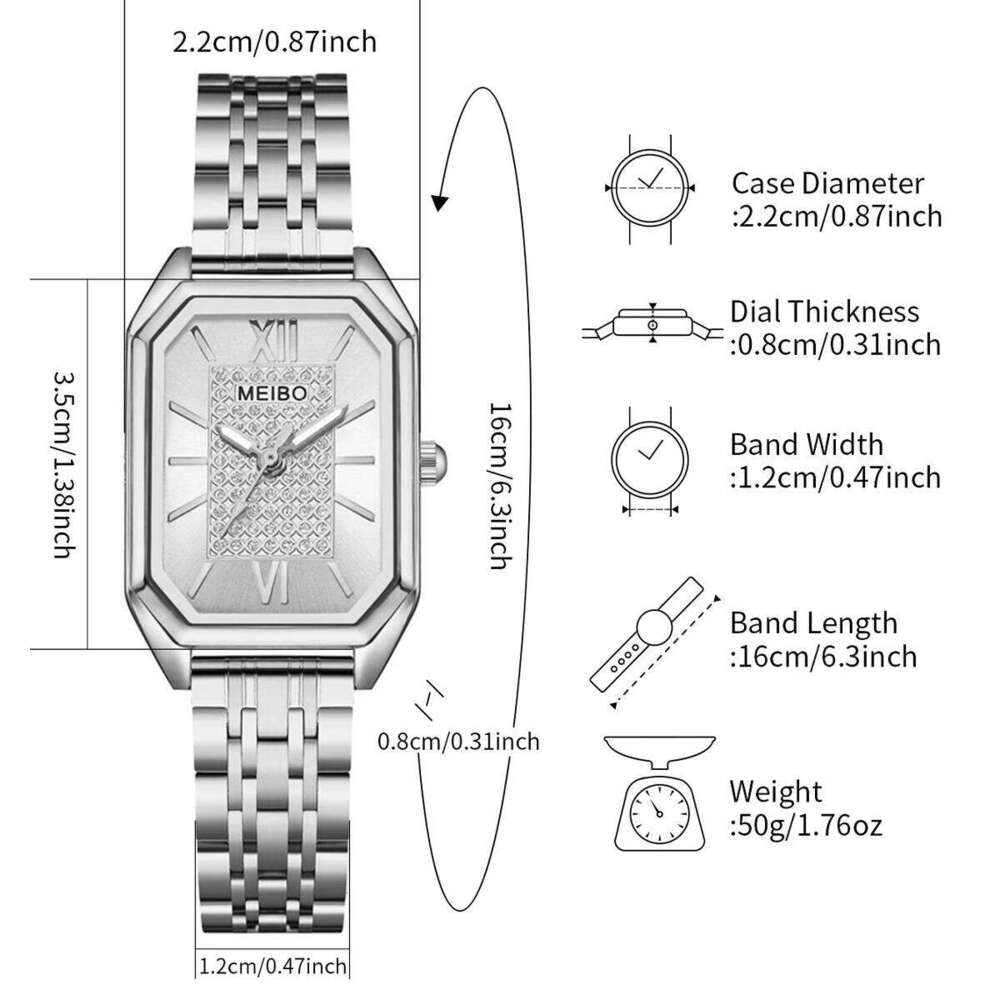 6PCS/Set Women's Fashion Rectangle Dial Quartz es Silver Steel Band Ladies Wristes s Set H260228