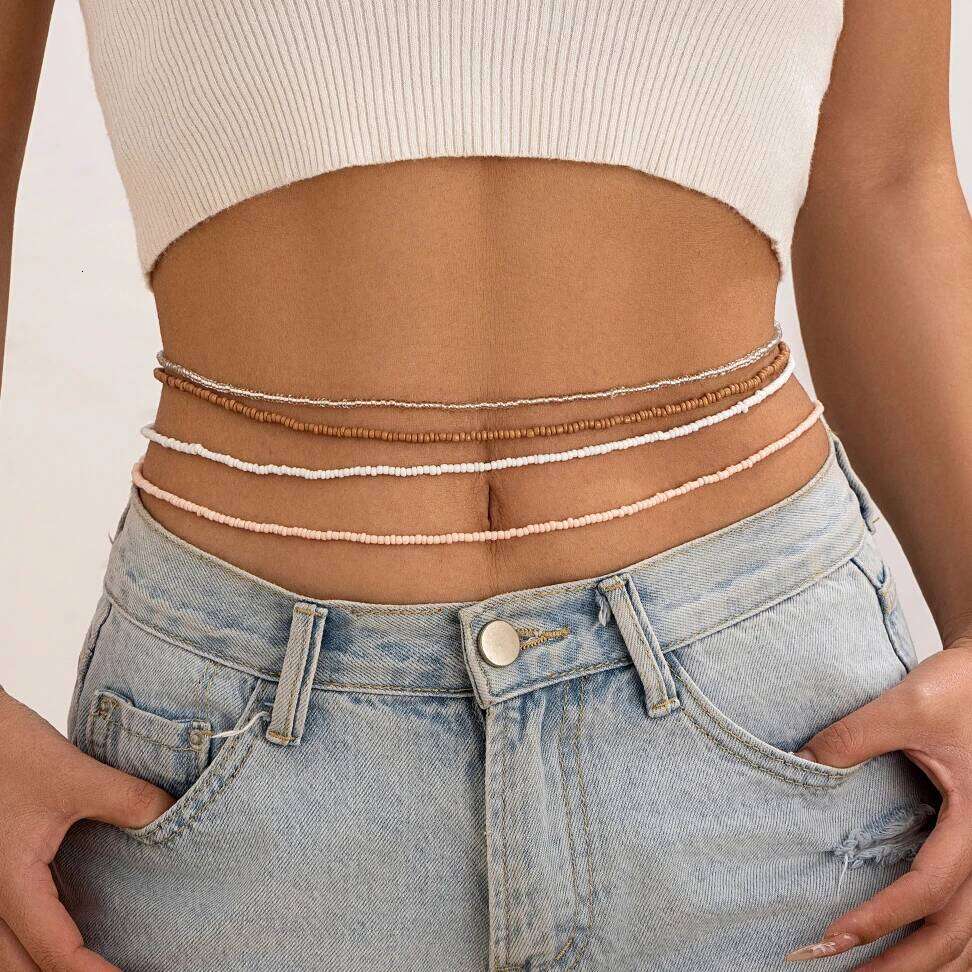 4Pcs Creative Boho Colorful Elastic Seed Beads Waist Belly Belt Chains for Women Summer Bikini Sexy Body Jewelry Y2K Accessories H260228