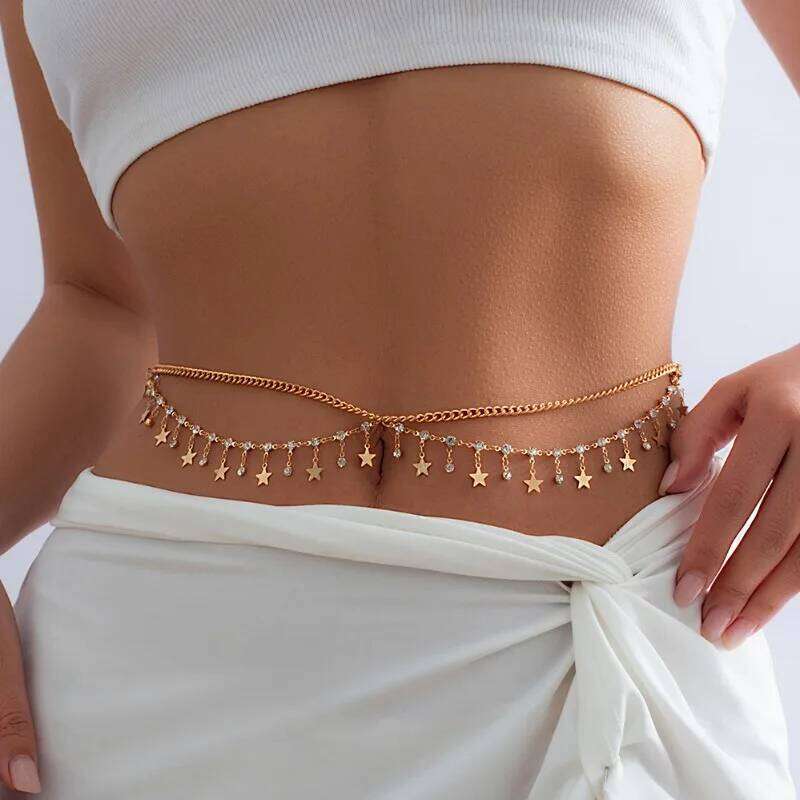 Bikini Waist Chain - Layered Rhinestone Body Jewelry for Women Butterfly Metal Fringe Y2K Beach Accessory Summer Festival H260228