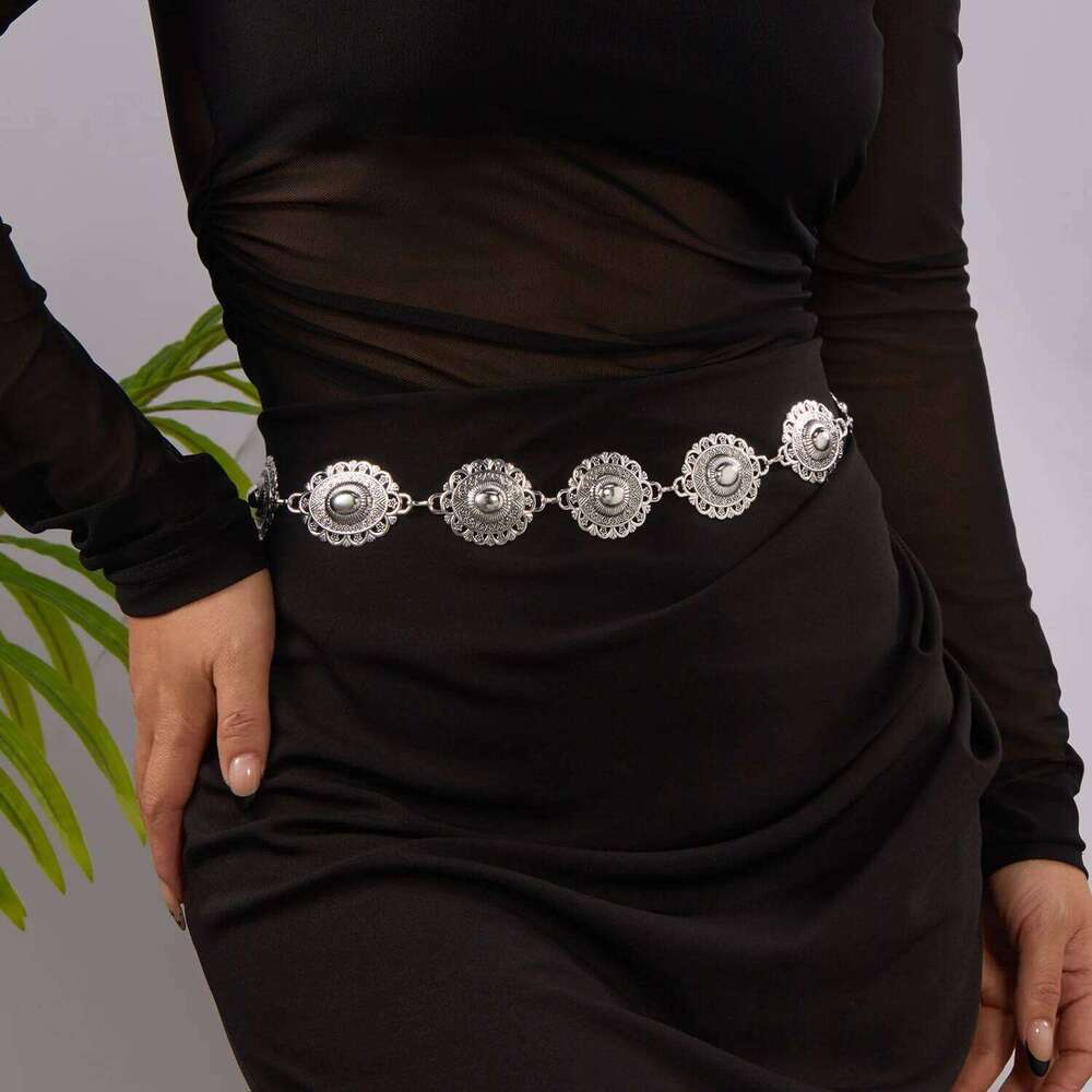 Fashion Vintage Oval Geometric Metal Waist for Women Bohemian Versatile Dress Belt Belly Chain Body Jewelry Accessories H260228