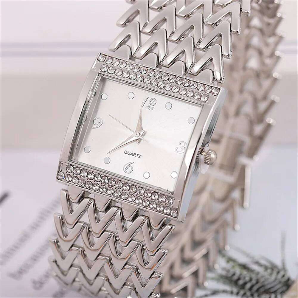 Golds Ladies Hot Fashion Simple Square Diamond Female Quartz es Stainless Steel Women Clock Dress H260228