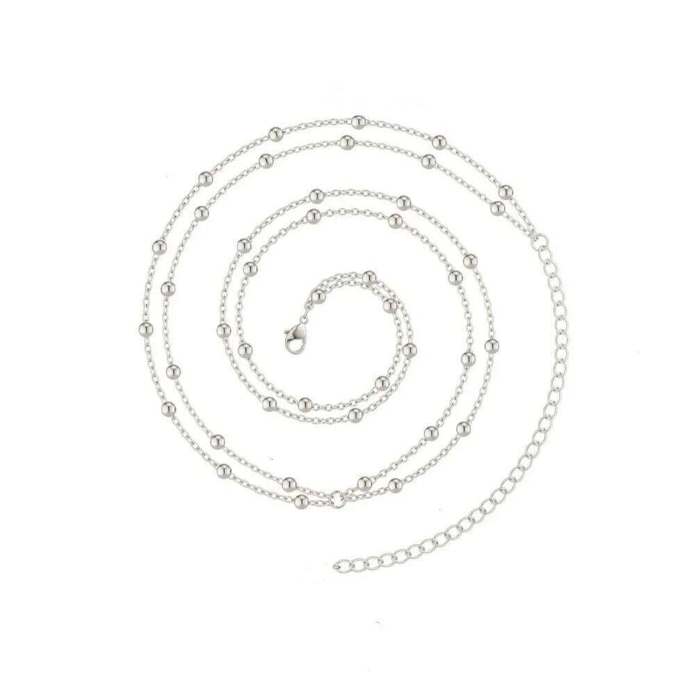 2025 New STAINLESS STEELGold Color Round Beaded Waist for Women Simple Metal Double-Layer Adjustable Belly Chain Bea H260228