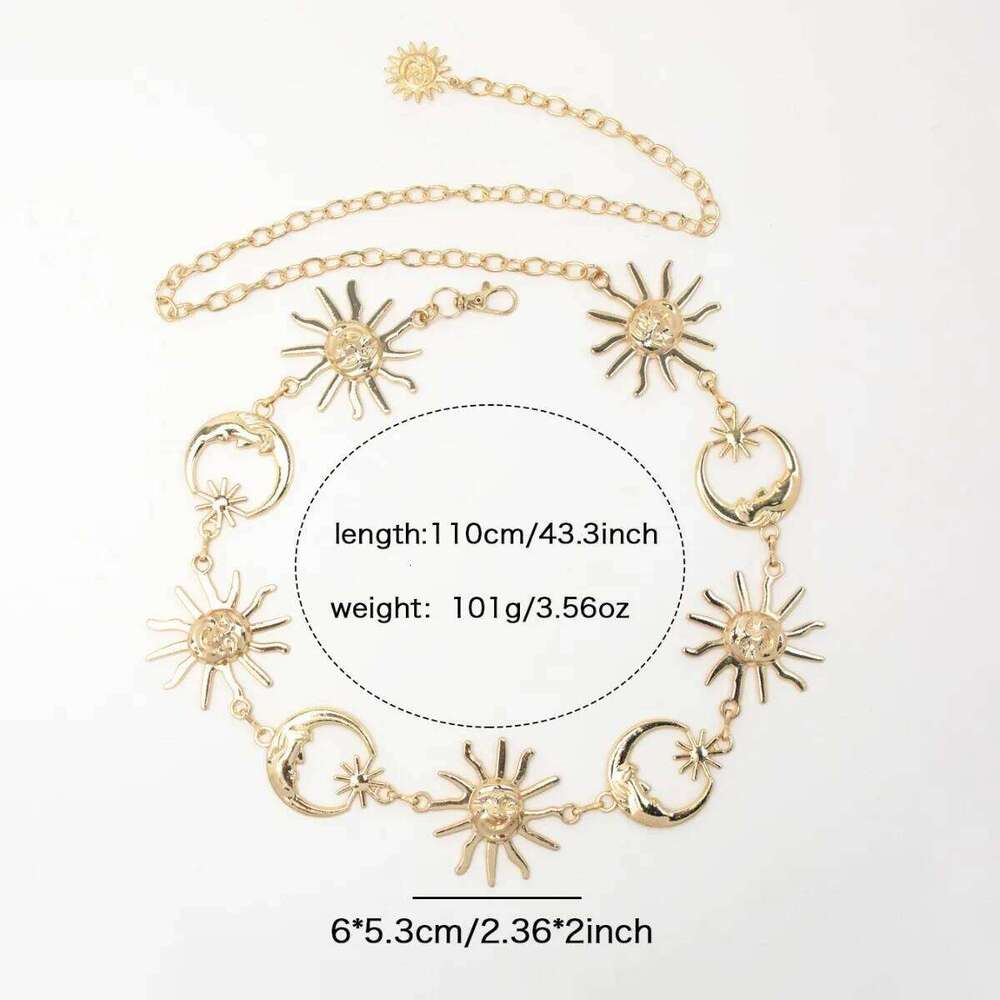 American Metal Sunflower Punk Hip Hop Hot Girl Belt Retro Fashion Cross Border Moon Waist Chain Jewelry H260228