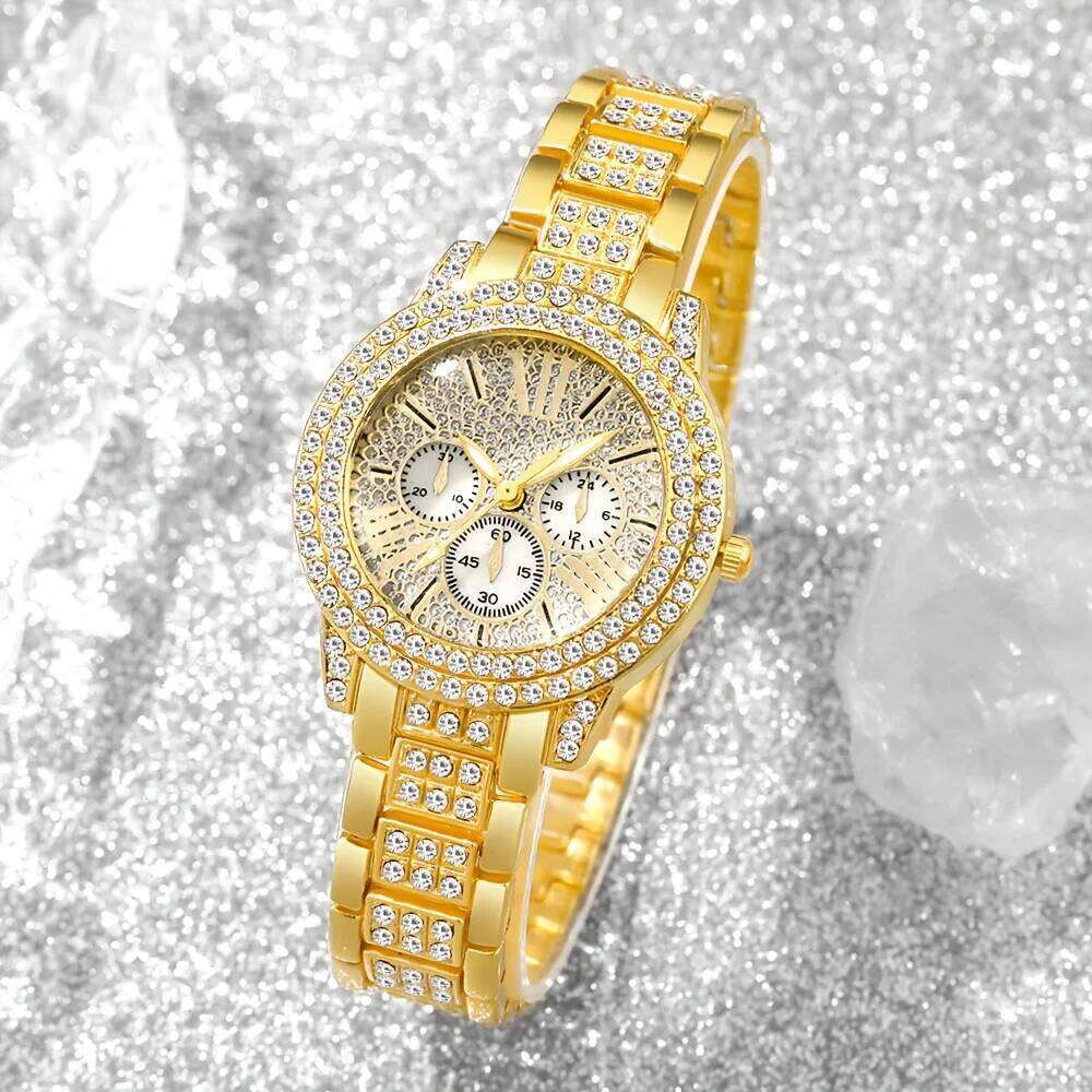 5PCS Elegant Women's Jewelry Set Fashion Rhinestone Ladies Quartz Wrist Reloj Mujer Girls Clock GiftWithout Box H260228