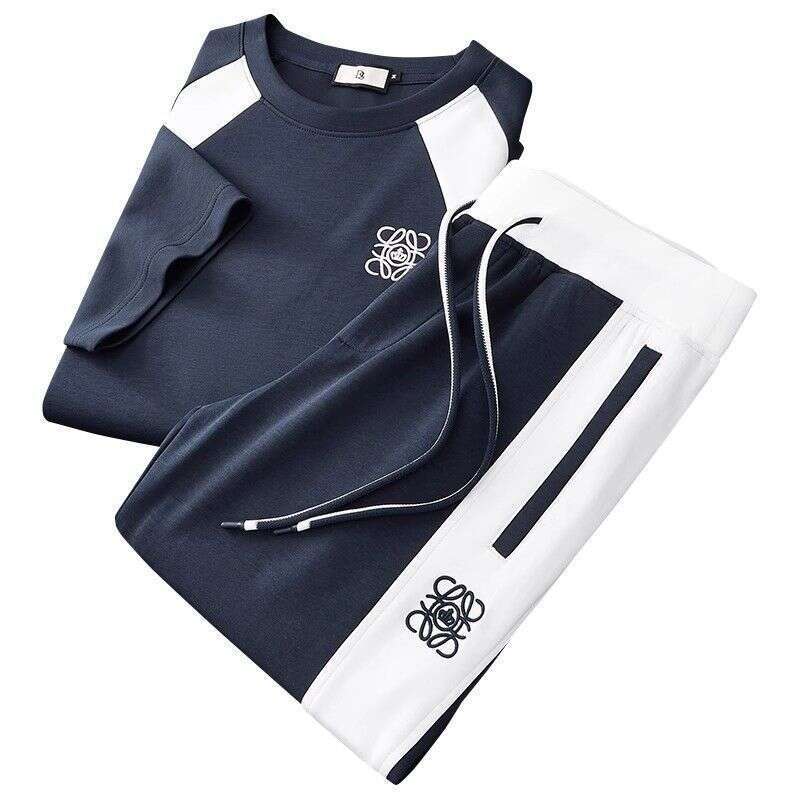 Summer Patchwork Embroidered Ice Silk Sleeveless Sports Suit for Men