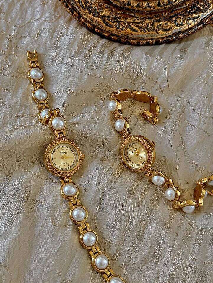 1 Piece of Gold French Fashion Elegant Pearl Strap Palace Retro Bohemian Style 30m Waterproof Round Women's Quartz , Suitable for Daily Wear, H26