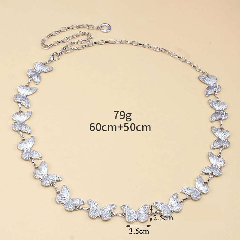 Fashion Female Waist Chain Belt Butterfly Pendant Punk Metal Belts Women Luxury Silver Color Waistband For Summer Beach H260228