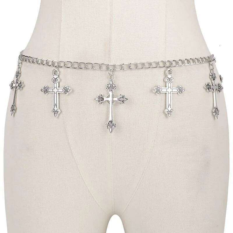 New Fashionable Hollow Belly Waist Chain Metal Cross Ring Belt Women s Personalized Irregular Design Geometric Shape H260228