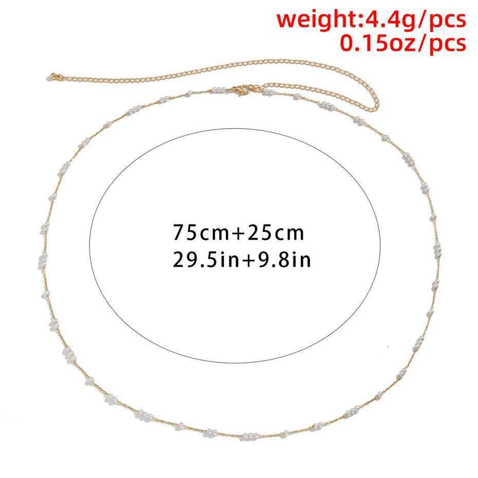Cute Kpop Boho Simulate Pearl Thin Belt Waist Beads Chain Jeans Delicate Body Jewelry Women Harness Fashion Natural Decorations H260228