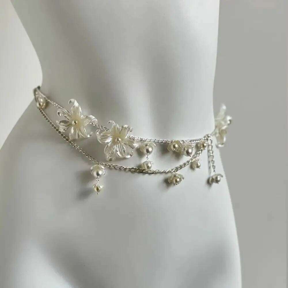Fashion Elegant Pearl Chains Versatile Waist Accessory Floral Belly Chain Boho Body Jewelry Women H260228