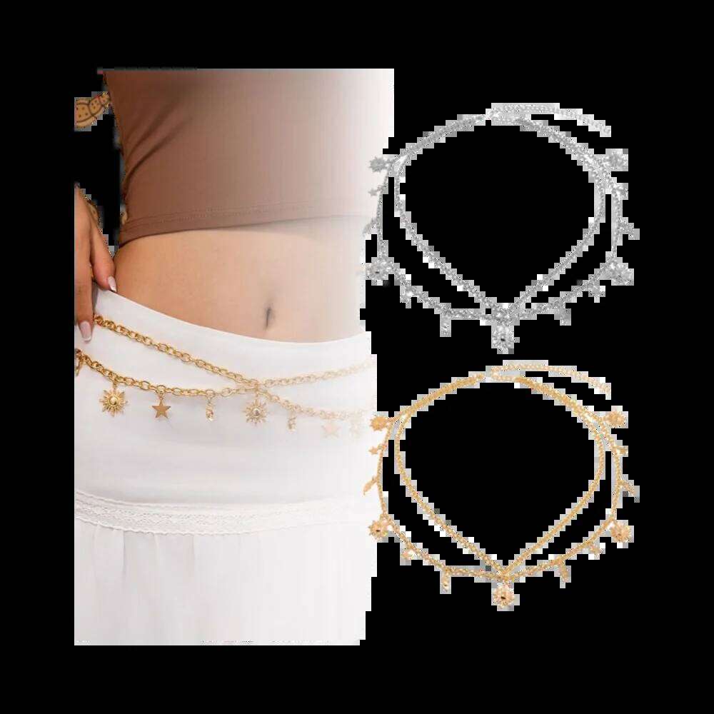 All-match Sun Moon Stars Tassels Punk Waist Vintage Retro Double-deck Chain Belt Hip Hop Dress Cummerbands For Women H260228