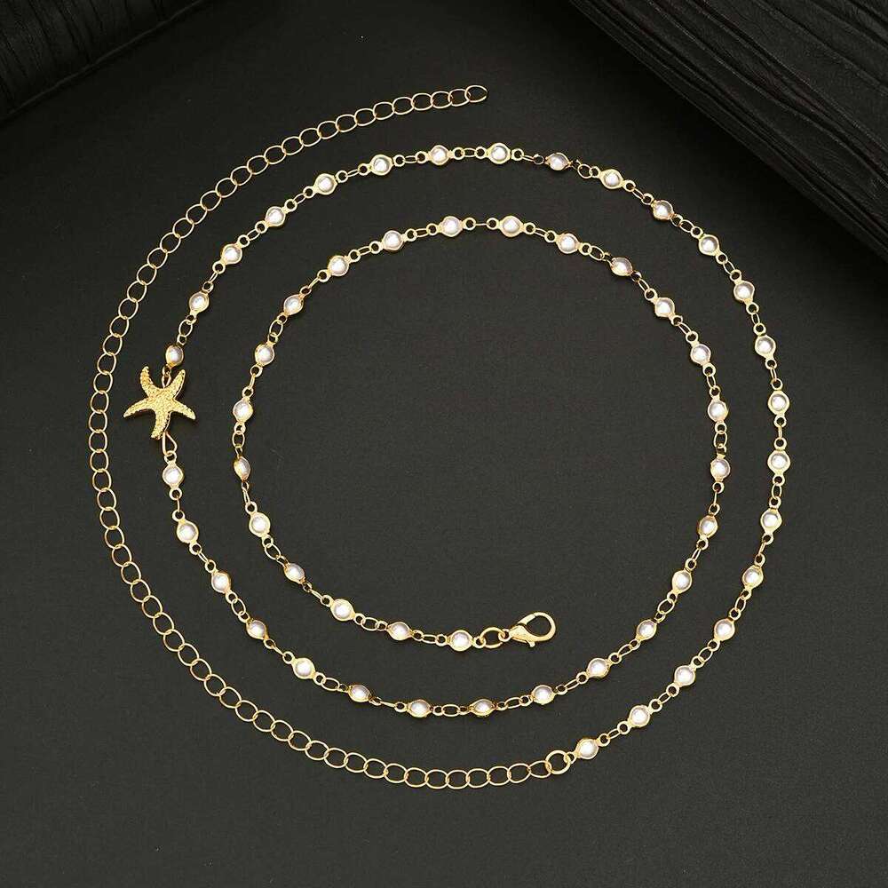 Fashion Imitation Pearl Starfish Waist for Women Boho Gold Color Metal Belly Chains Summer Beach Bikini Jewelry Accessory H260228