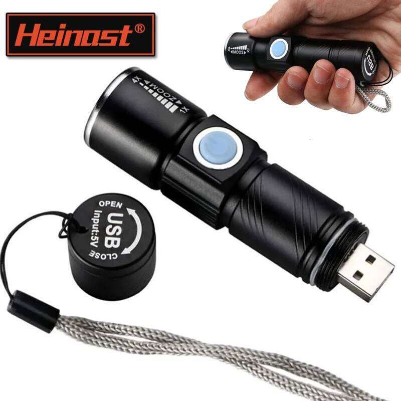 500LM Mini Aluminum Flashlight,USB Rechargeable Zoomable Torch, Waterproof Portable Pocket Light for Camping Hiking Emergency Z260301