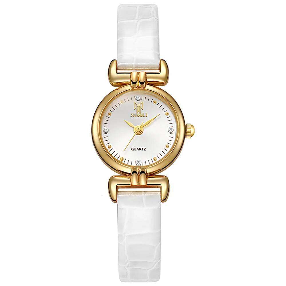 Ladies Fashion 2025 New Small Simple Diamonds Quartz Business White Leather Women's Dress Clock Gift Wrist H260228