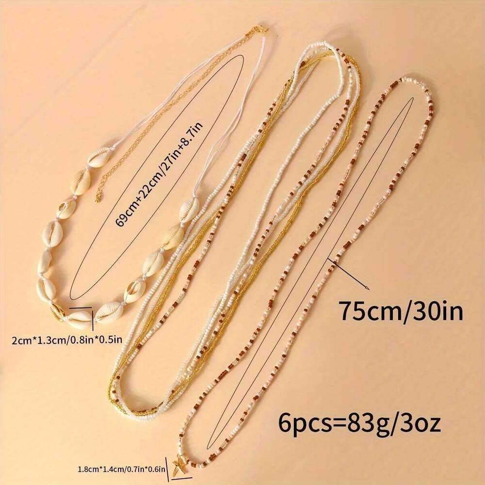 6Pcs Boho Starfish Pendant Seed Bead Beaded Waist Chain for Women Girls Beach Bikini Elastic Belly Belt Body Jewelry Accessories H260228