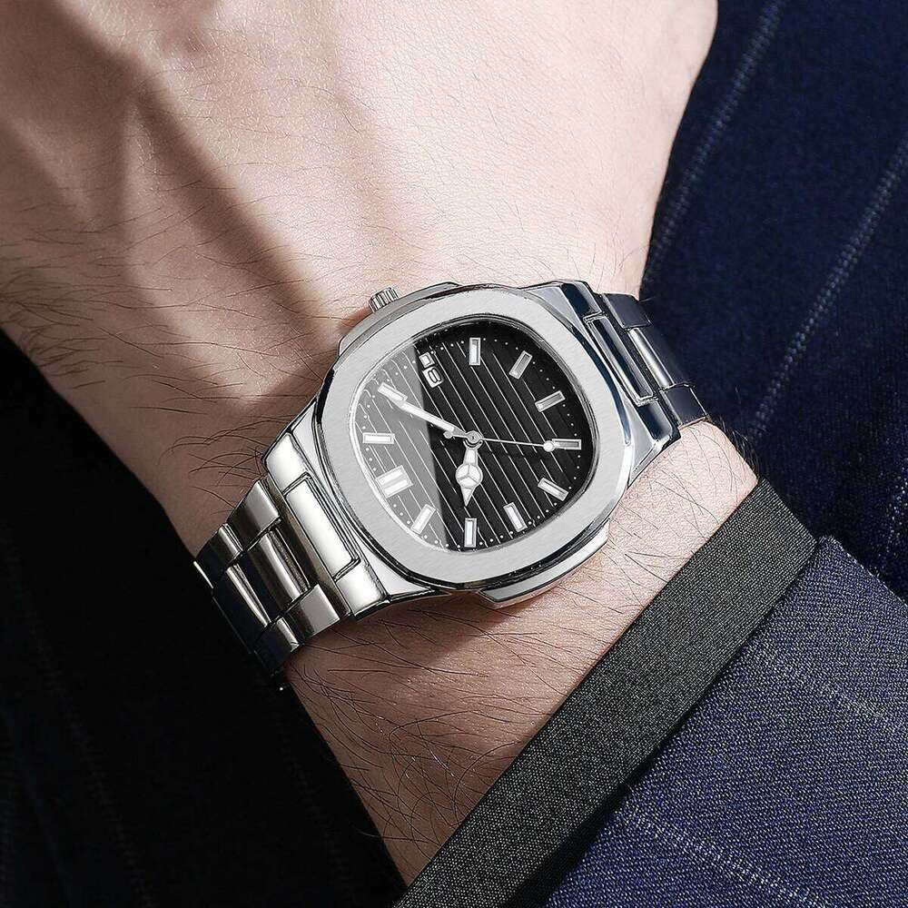 Men Fashion Wristes Business Square Dial Stainless Steel Strap Quartz with Calendar For Mens ClockWithout Box H260228