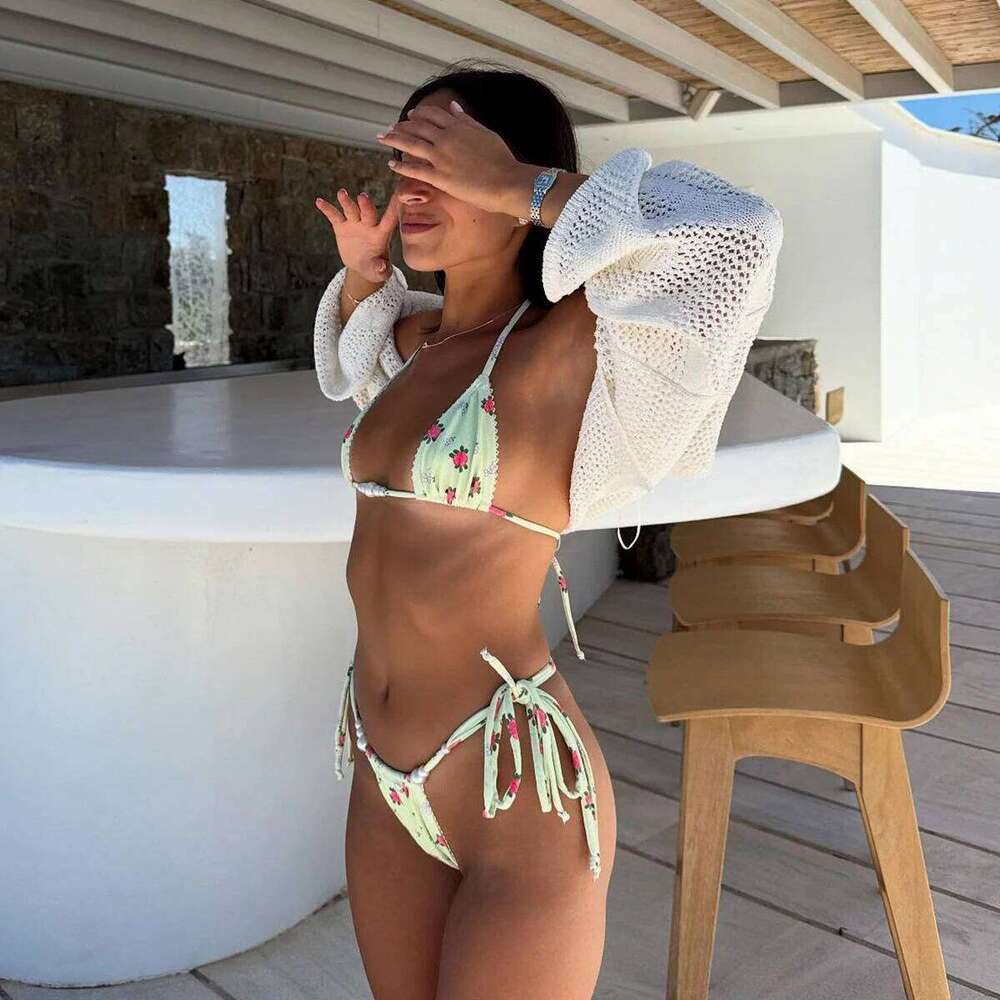Micro Bikinis 2025 Sexy Women Swimsuit Swimwear Female Pearl Bikini Set Biquini Bathing Suit Floral Swimming Suits Beachwear Z260301