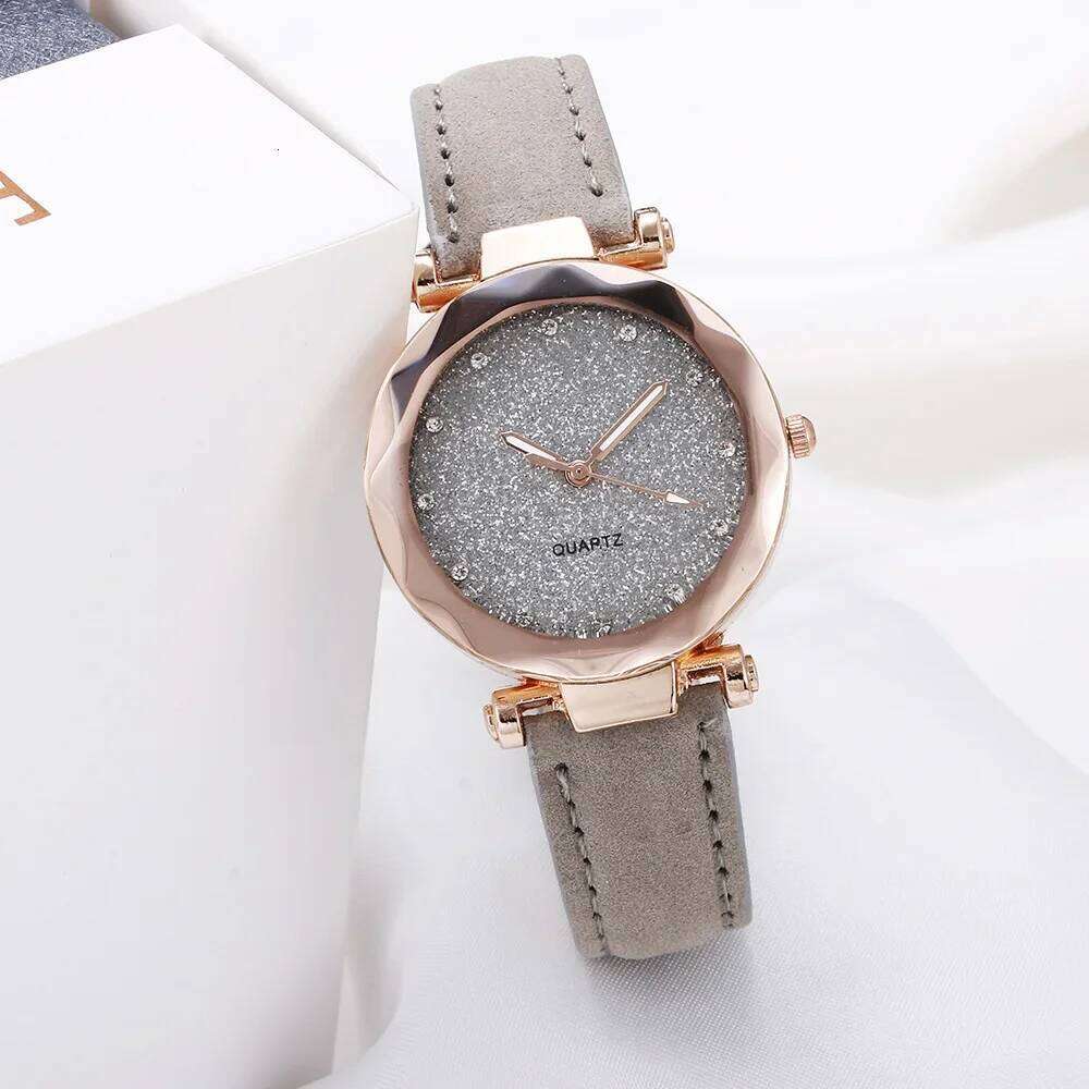 Round Face Rhinestone Star Sky Silver Pink Women for Leisure Fashion Trend Frosted Belt Vintage Black Quartz Wrist H260228