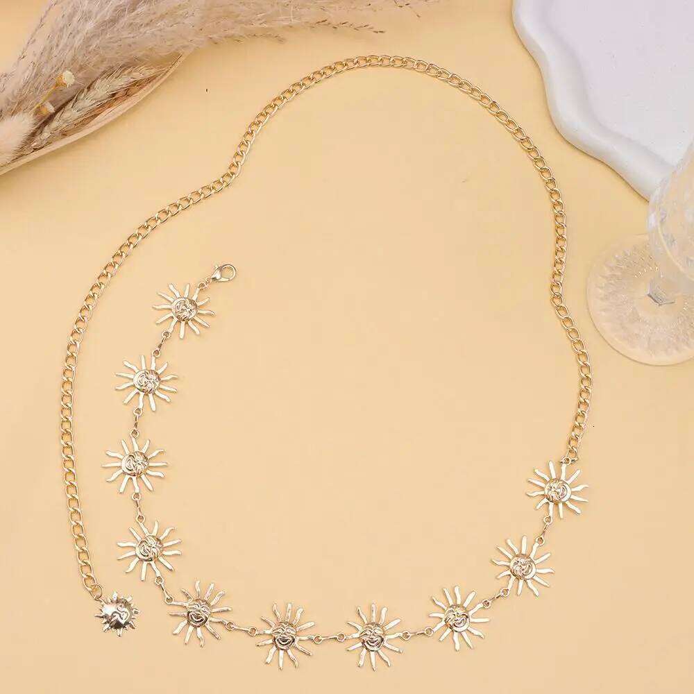 Fashion Sun Moon Stars Tassels Punk Waist Vintage Retro Double-deck Chain Belt Hip Hop Dress Cummerbands For Women H260228