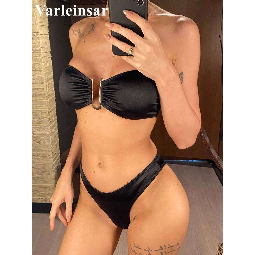 New Sexy Bandeau Strapless Female Swimsuit Women Swimwear Two-pieces Bikini set Padded Bather Bathing Suit Swim V4647D Z260301