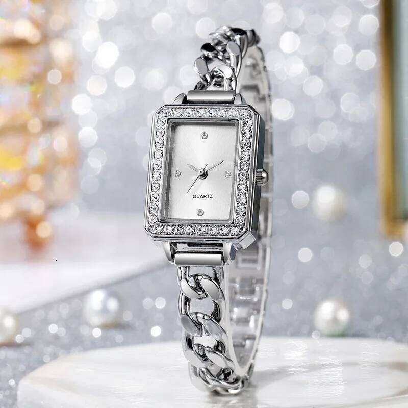 Ladies' Fashion Set Square Diamond Dot Scale Dial Steel Belt Chain Strap Quartz H260228
