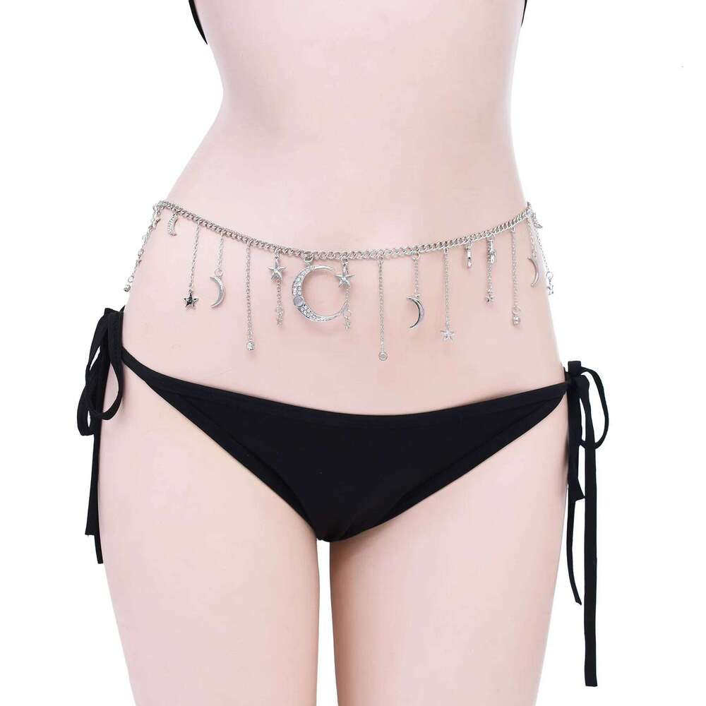 New Fashion Moon Star Rhinestone Tassel Pendant Waist Belly Chains Summer Beach Bikini Dance Party Female Body Jewelry Gift H260228