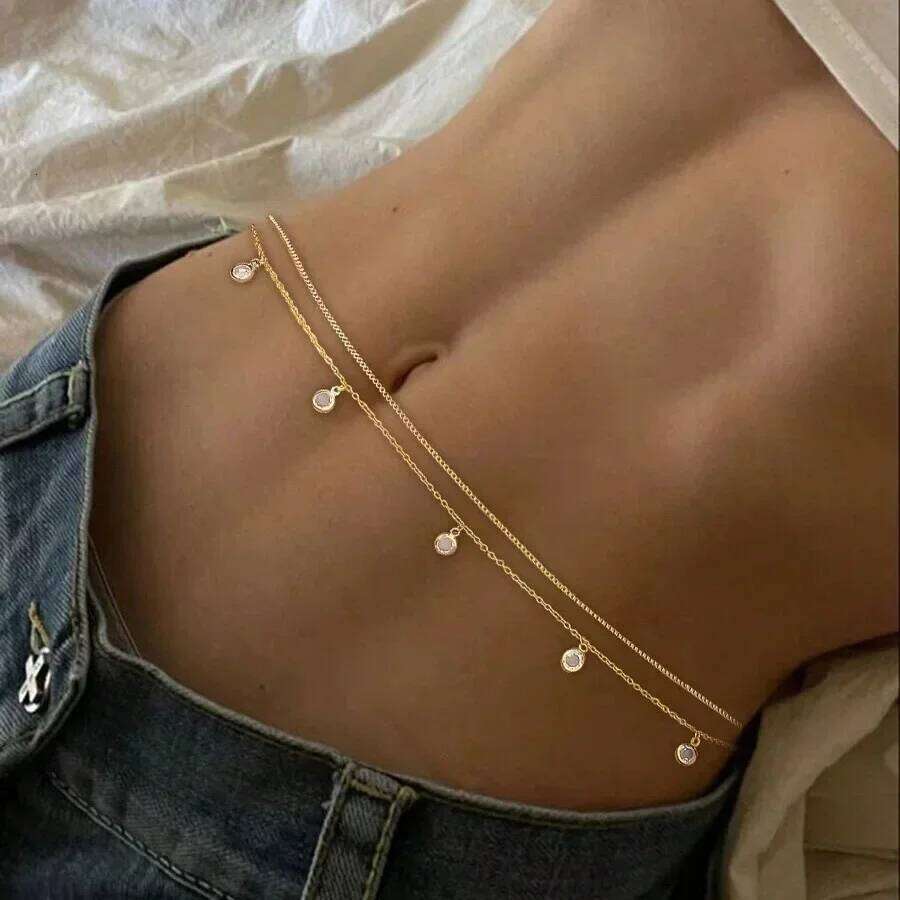 Bikini Female Personality Box Crystal Body Fashionable Double-layer Rhinestone Tassel New Waist Chain H260228