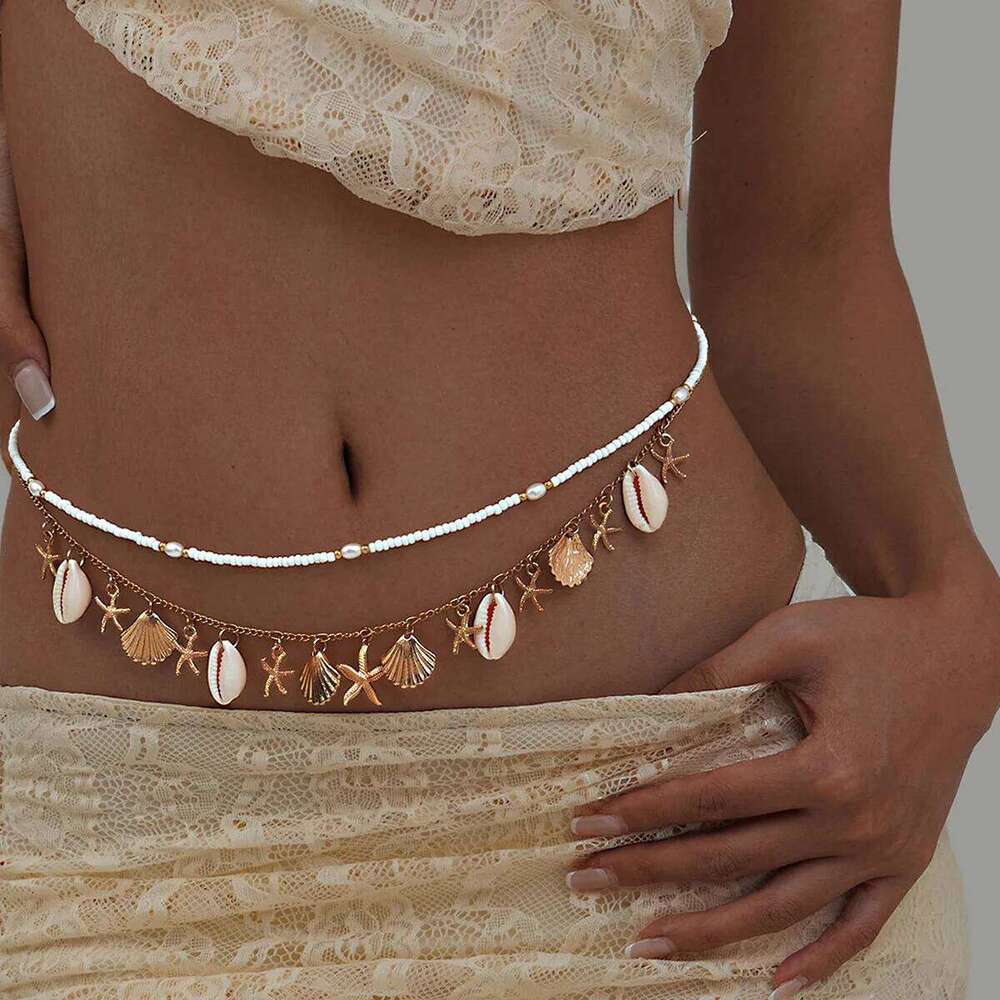 KMVEXO Starfish Shell Waist Belly for Women Summer Beach Sexy Beaded Body Chain Vacation Jewelry Accessories Gift H260228