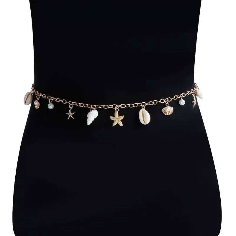 Sexy Gold Color Starfish Shell Pendant Waist for Women Vintage Metal Pearl Bikini Belly Chain Beach Jewelry Accessories H260228