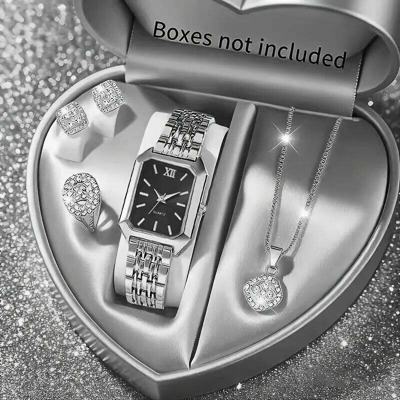 5PCS/Set Elegant Rectangle Women es Fashion Roma Dial Ladies Quartz Wrist Rhinestone Jewelry SetWithout Box H260228