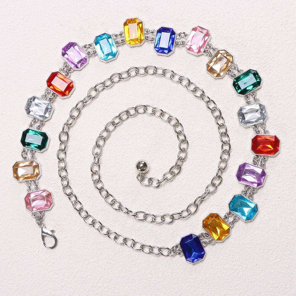 New Arrival! European and American Style High-End Colored Full-Diamond Niche Retro Women's Waist Chain Belt H260228