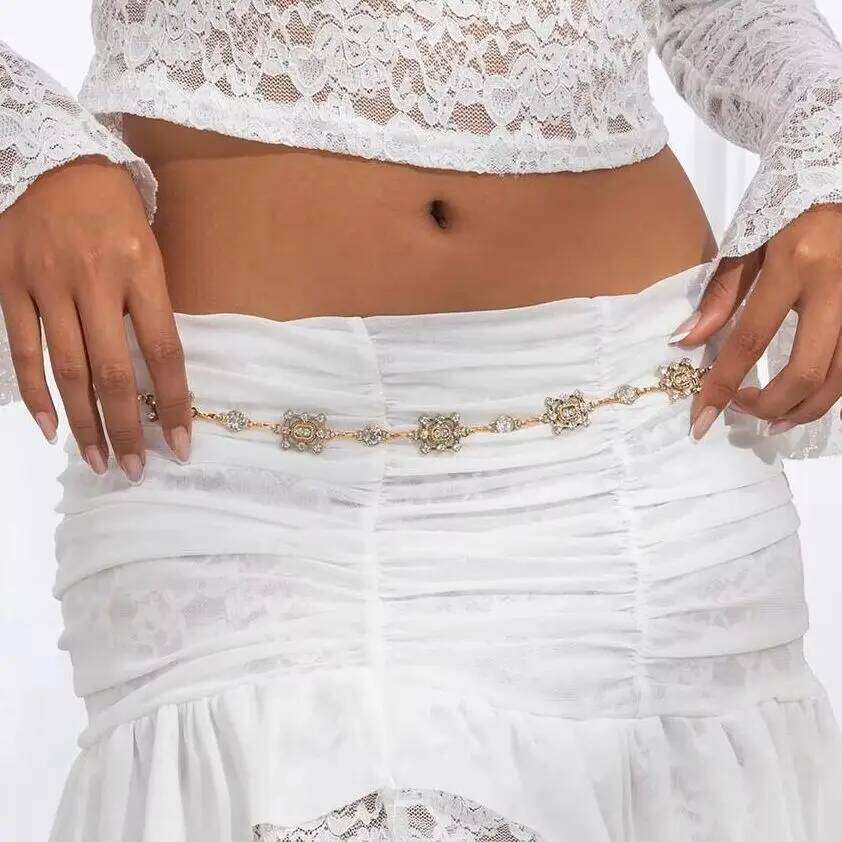 SHIXIN Aesthetic Shiny Rhinestone Belly Waist Chain for Women Elegant Adjustable Metal Wasitband Body Jewelry Skirt Belt H260228