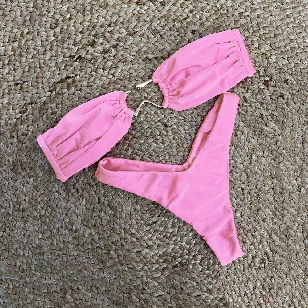 Bandeau Sexy Women Swimsuit Female Swimwear 2024 Bikini Set Push Up Swimming Suit Solid Beachwear Brazilian Thong Biquini Z260301