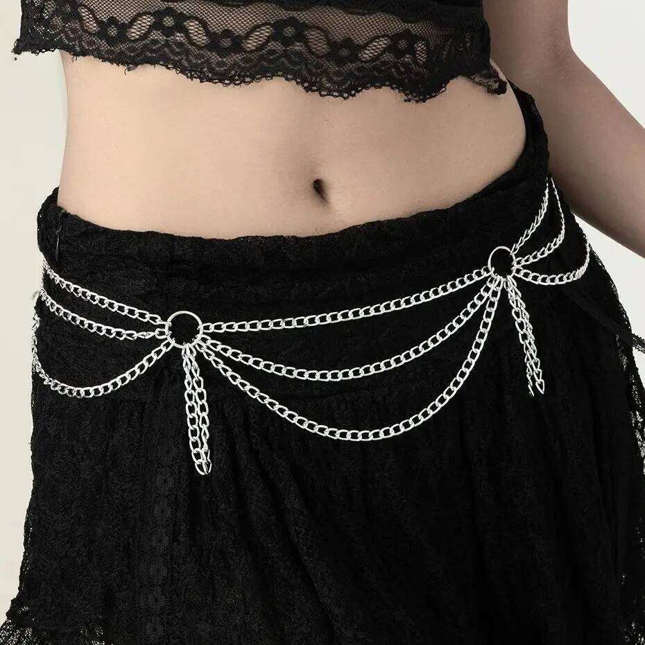 SHIXIN Punk Multilayer Metal Waist Belly Chain for Women Goth Silver Color Tassel Belt Waistband Halloween Jewelry New H260228