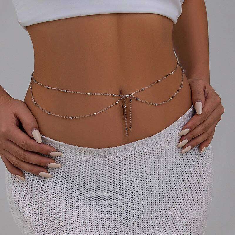 Sexy Double-Layer Tasse Chains Spicy Girl Body Chain Cross-Border Versatile Metallic Round Bead Waist Accessory H260228