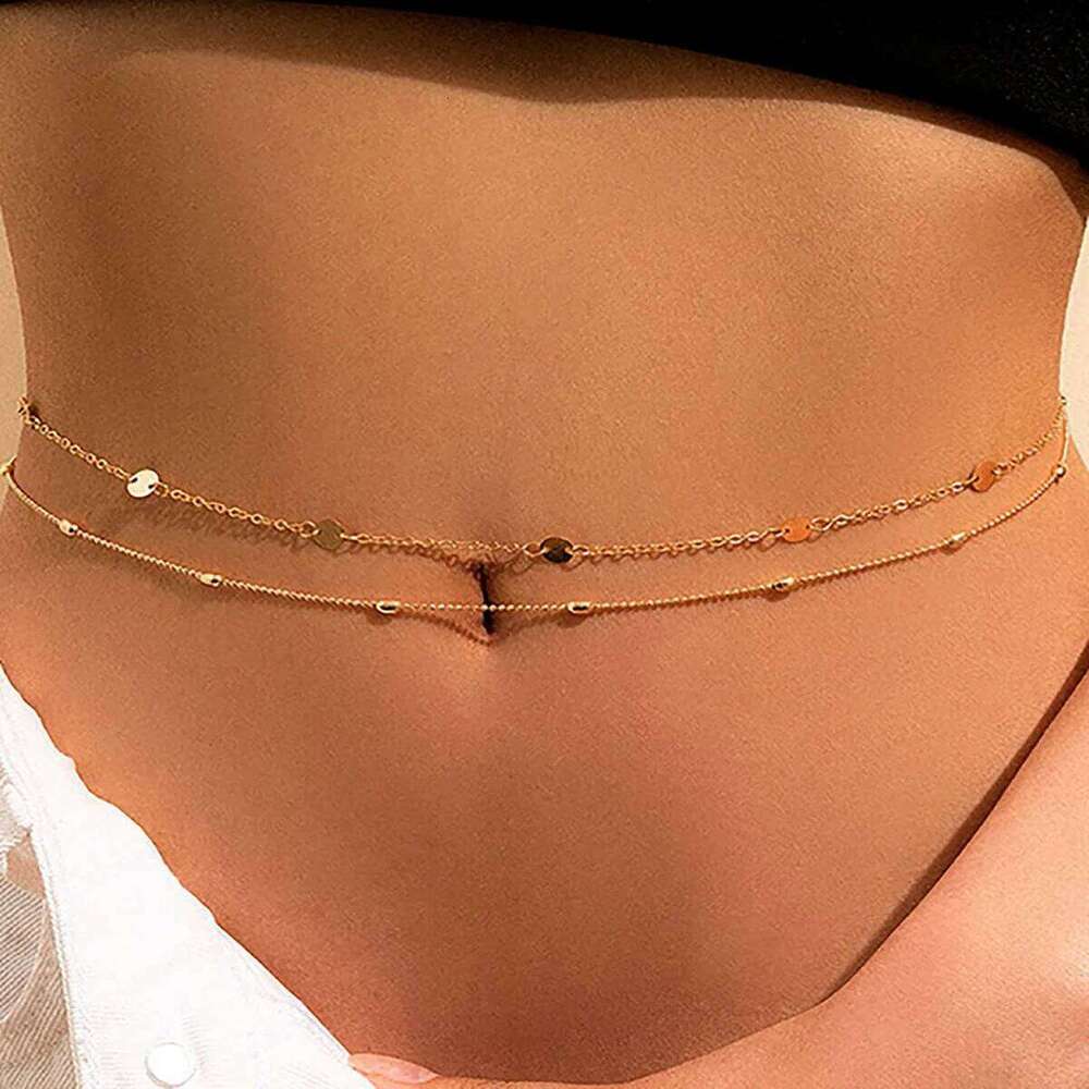 Boho Sexy Belly Gold Color Metal Bead Waist Chain Ladies 2021 Summer Beach Bikini Bodys Even Girls Street Body Fashion Jewelry H260228
