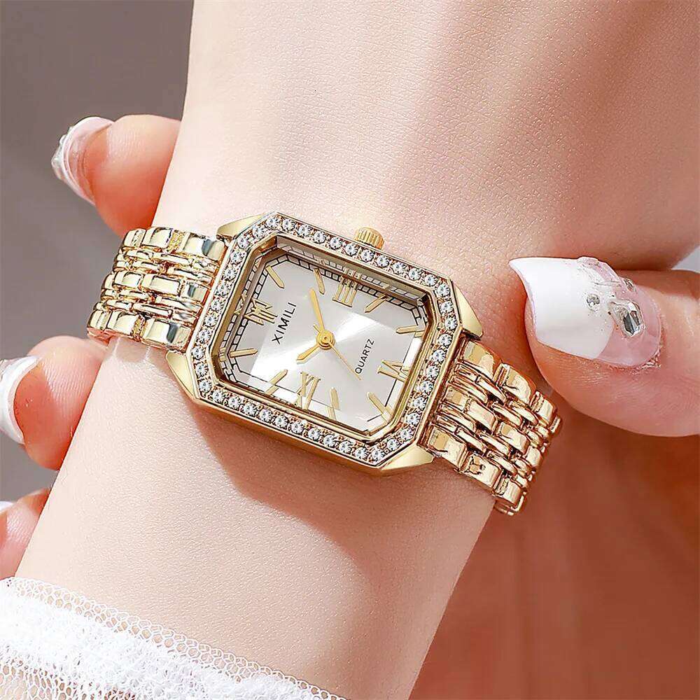 2026 Fashion Women Light Luxury Gold Diamond Quartz Business Casual Female Student Simple Brand Wristes Elegant244 H260228